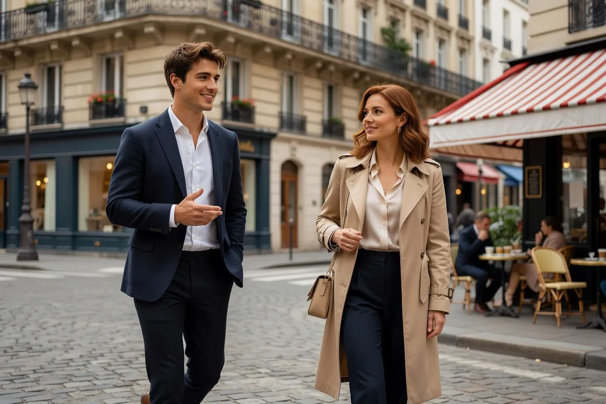 Jeune homme abordant une femme naturellement