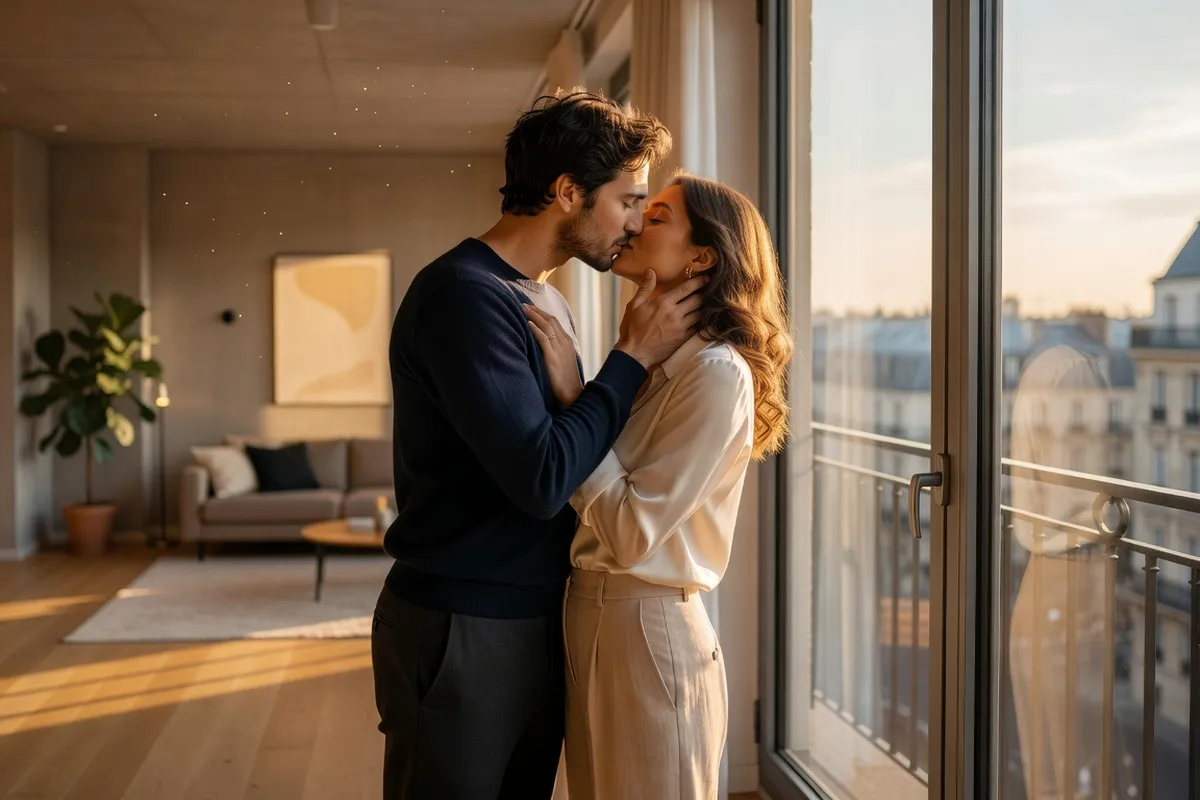 Couple complice dans la lumière du soir